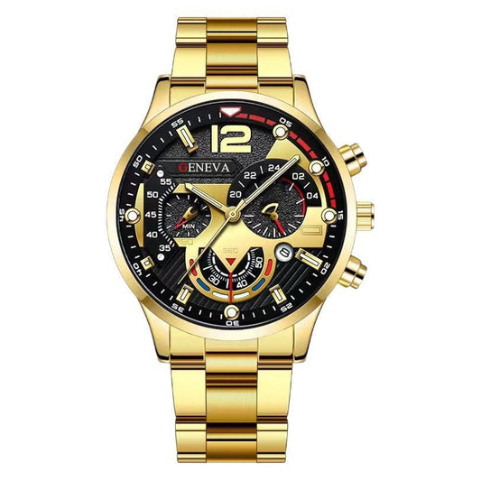 Men’s Gold Watch, Bracelet & Cross Bundle