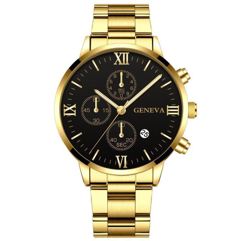 Men’s Gold Watch, Bracelet & Cross Bundle