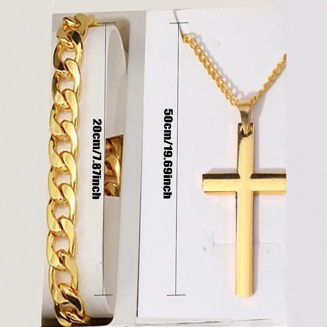 Men’s Gold Watch, Bracelet & Cross Bundle